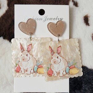 Easter Bunny Dangle Post Back Holiday Earrings Fashion Jewelry